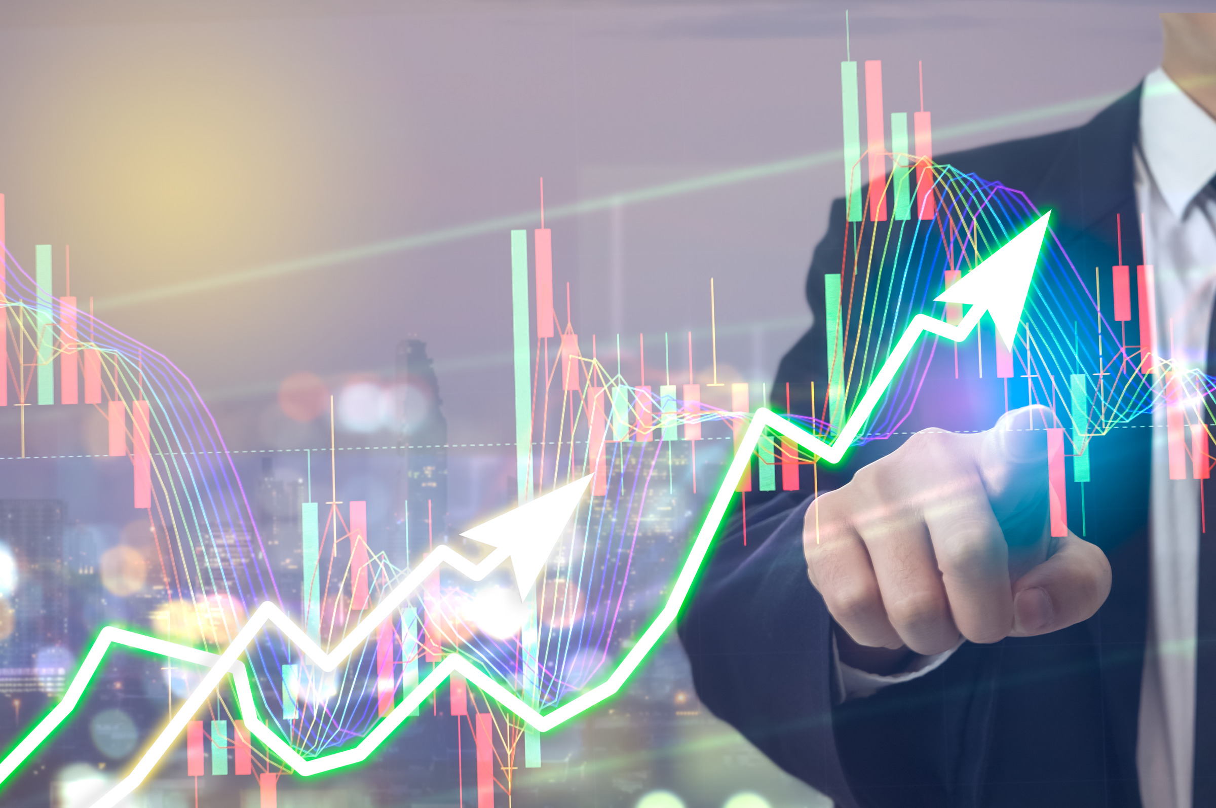 showing the Trading graph over the Abstract blurred photo, Business graph and trade monitor of Investment Futures market, app interface is to trade stocks, currencies. stock broker tool.
